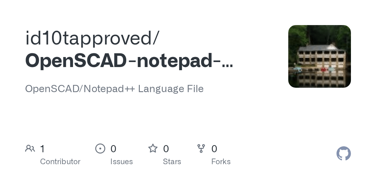 GitHub id10tapproved/OpenSCADnotepadplusplusLanguage OpenSCAD