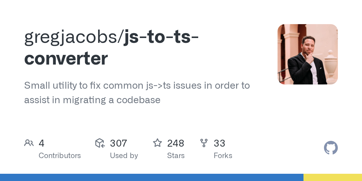 GitHub gregjacobs/jstotsconverter Small utility to fix common js>ts issues in order to