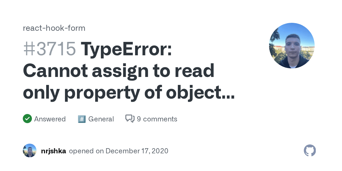 TypeError Cannot assign to read only property of object ' ' · react