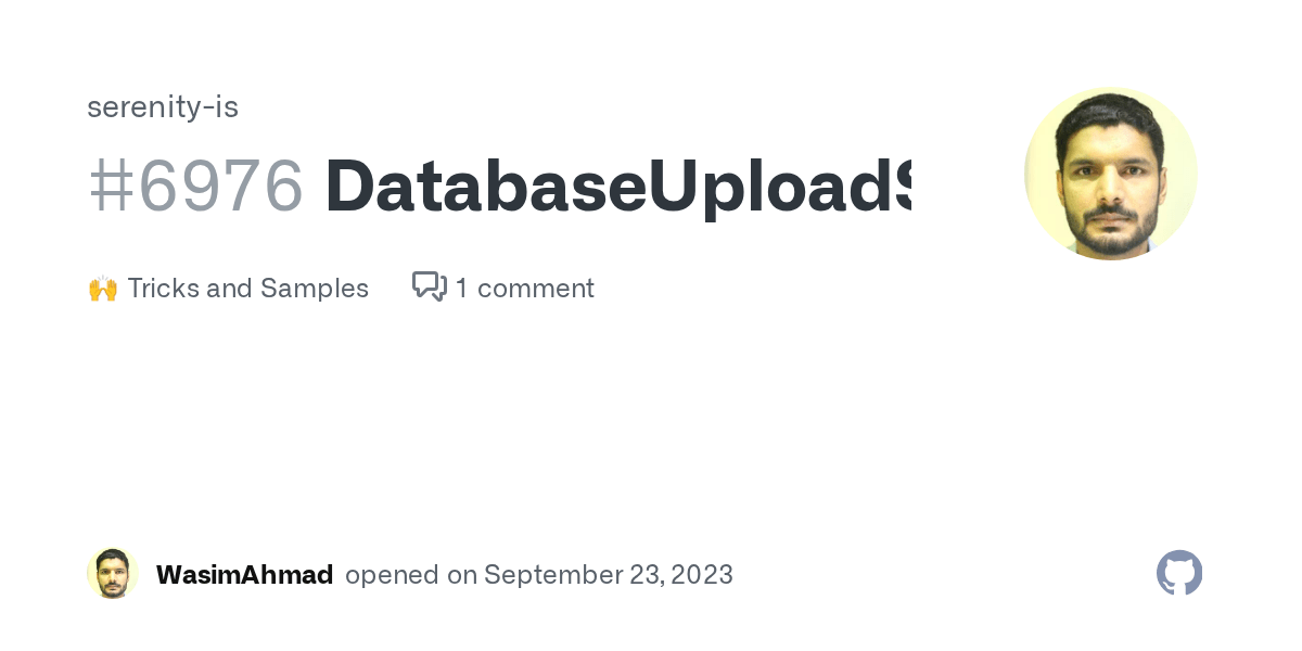 DatabaseUploadStorage · serenityis · Discussion 6976 · GitHub