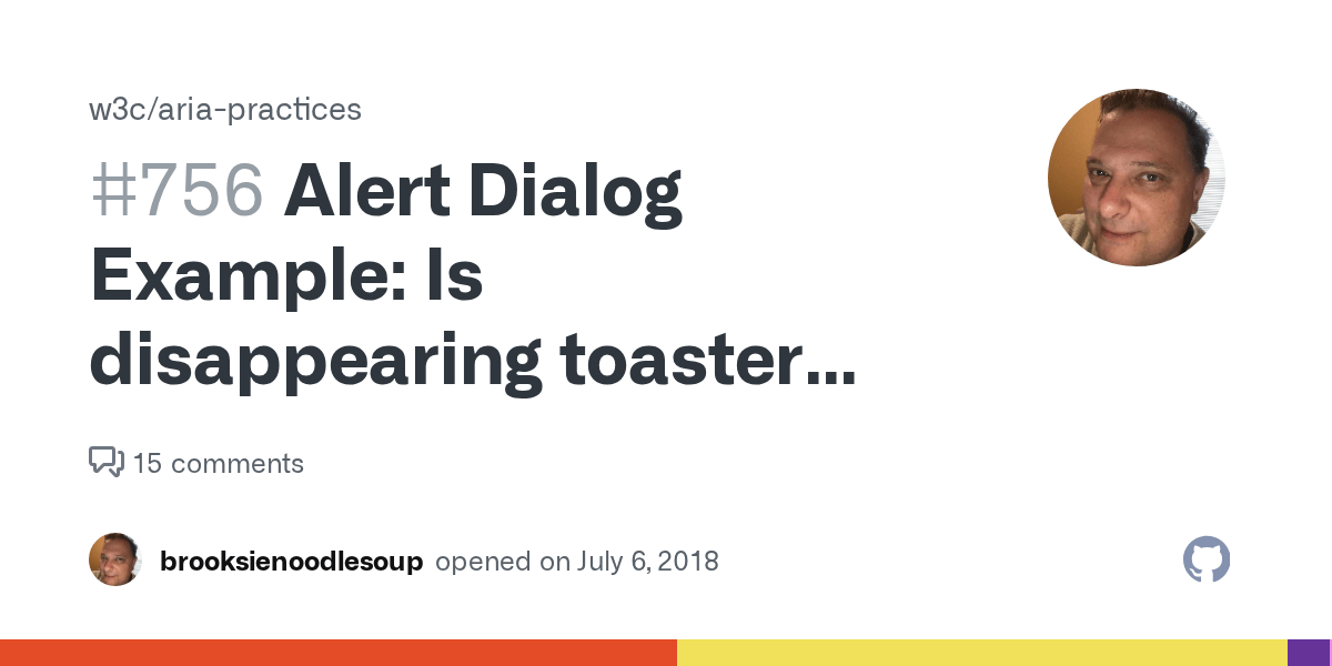 Alert Dialog Example Is disappearing toaster alert WCAG compliant? · Issue 756 · w3c/aria