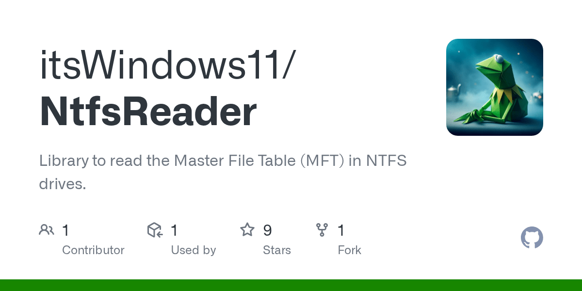 GitHub itsWindows11/NtfsReader Library to read the Master File Table