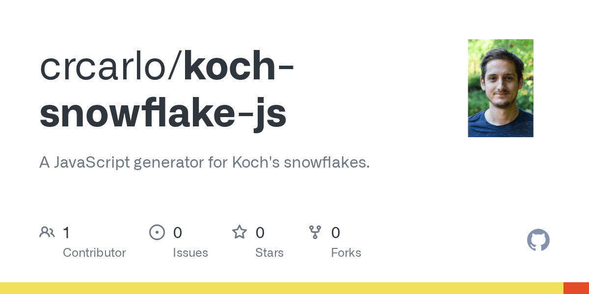 GitHub crcarlo/kochsnowflakejs A JavaScript generator for Koch's snowflakes.