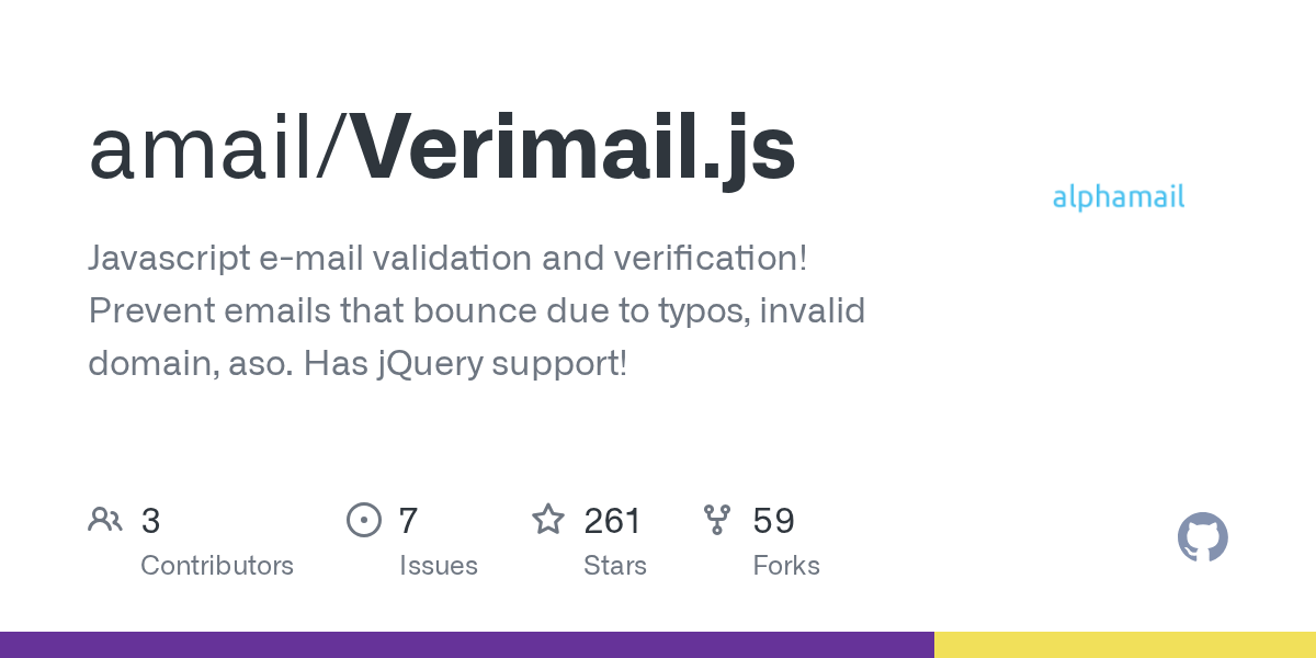 GitHub amail/Verimail.js Javascript email validation and