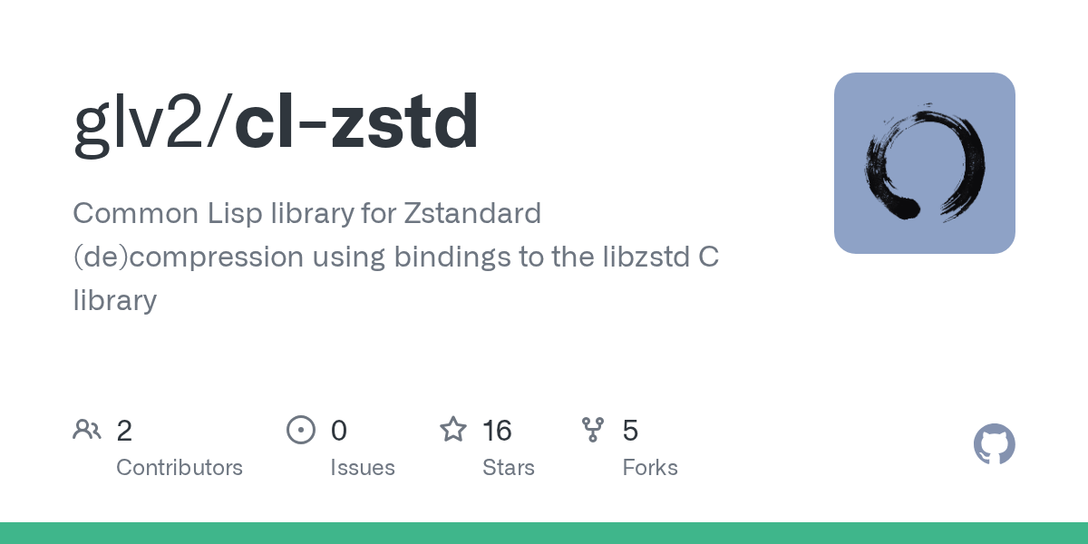 GitHub glv2/clzstd Common Lisp library for Zstandard using bindings to the