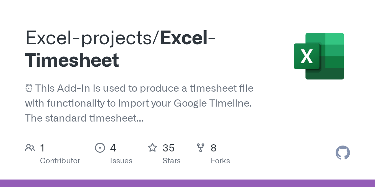 GitHub Excelprojects/ExcelTimesheet alarm_clock This AddIn is used to produce a