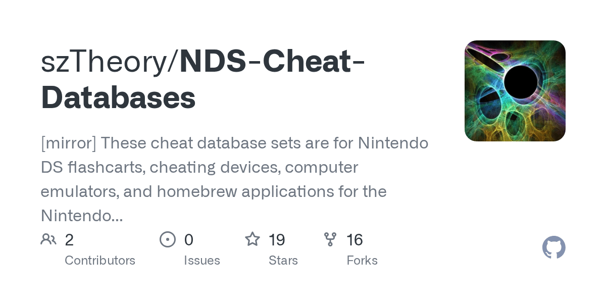 GitHub szTheory/NDSCheatDatabases [mirror] These cheat database