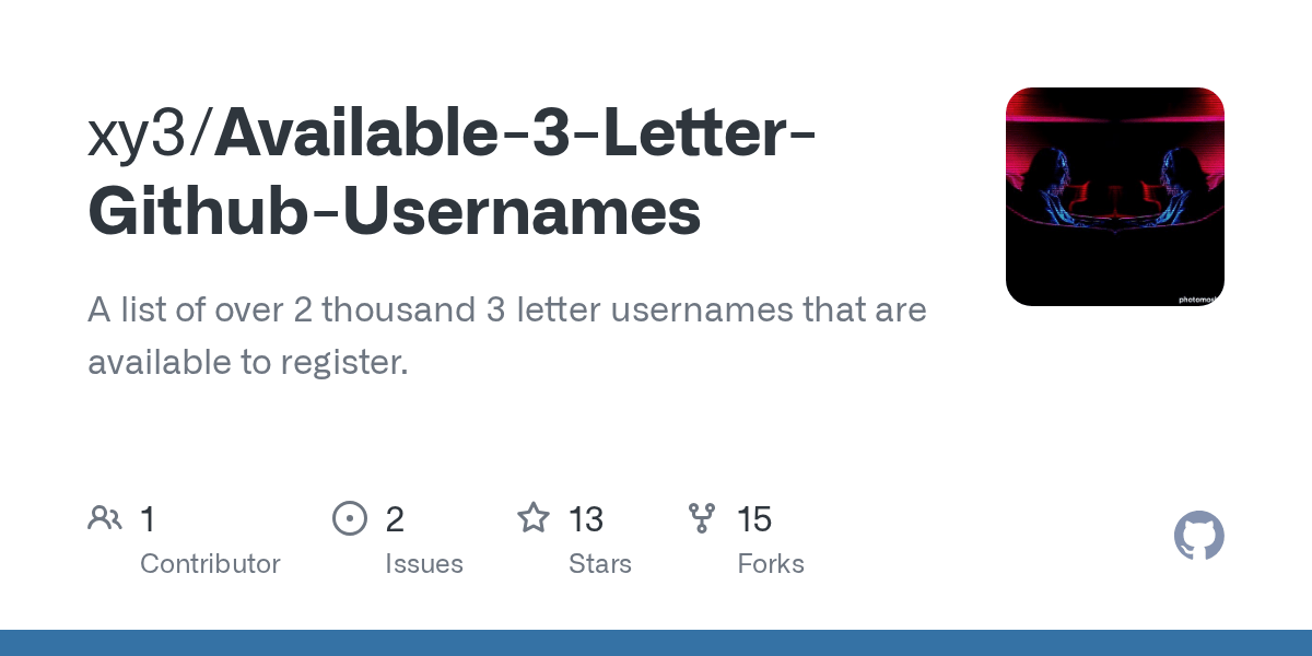 GitHub xy3/Available3LetterGithubUsernames A list of over 2