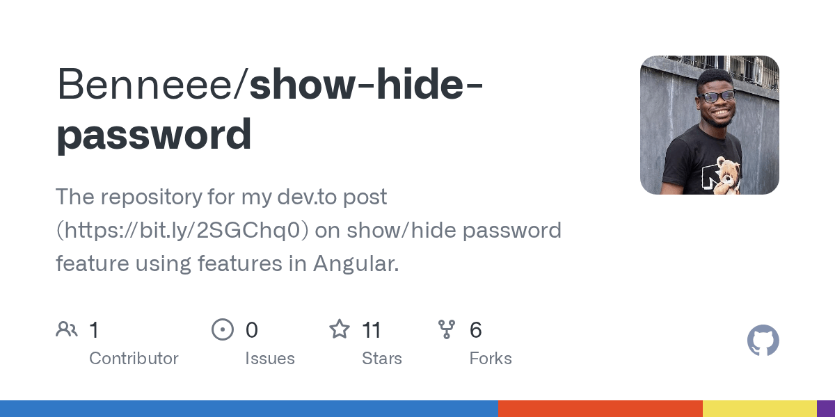 GitHub Benneee/showhidepassword The repository for my dev.to post