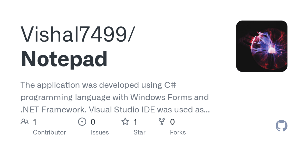 GitHub Vishal7499/Notepad The application was developed using C