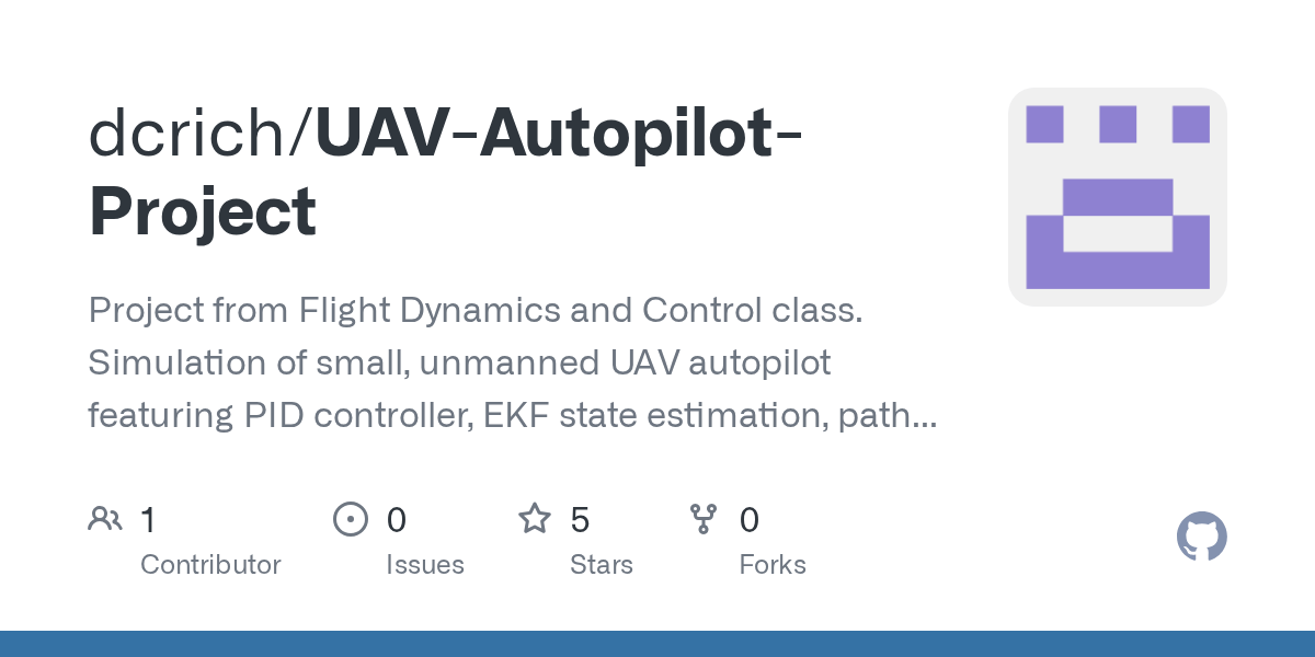GitHub dcrich/UAVAutopilotProject Project from Flight Dynamics and