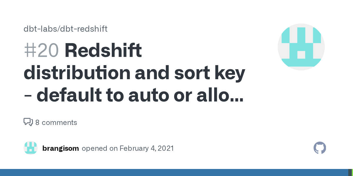 Redshift distribution and sort key default to auto or allow top level