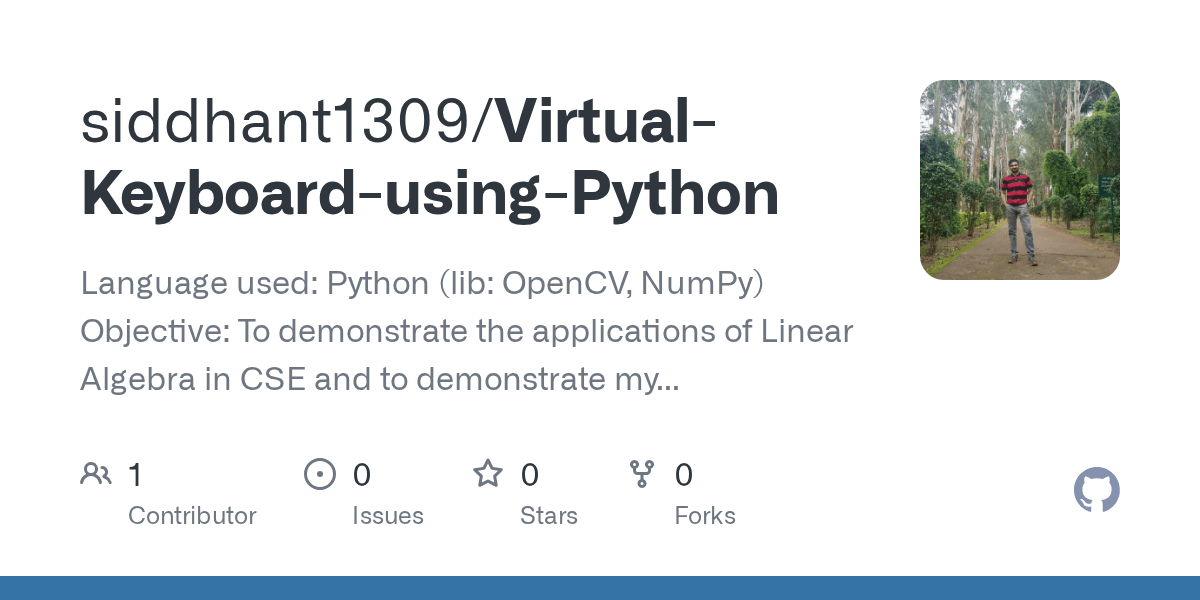 GitHub siddhant1309/VirtualKeyboardusingPython Language used