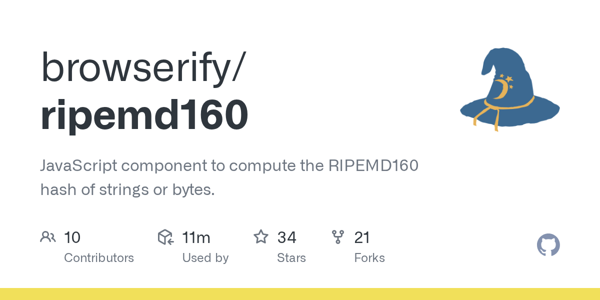 GitHub cryptobrowserify/ripemd160 JavaScript component