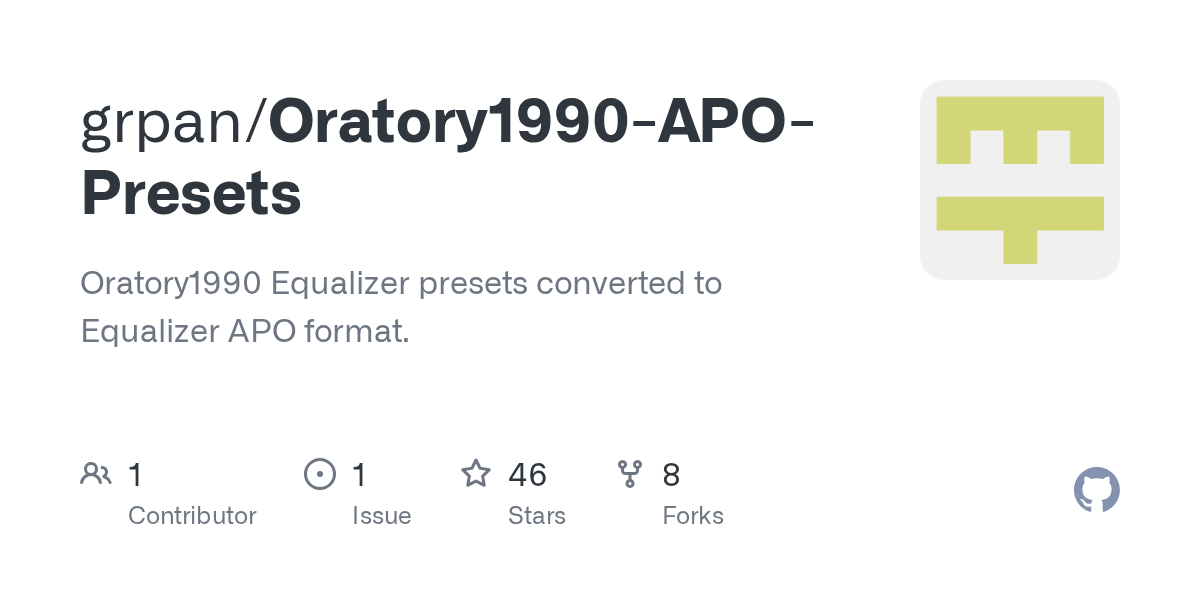 GitHub grpan/Oratory1990APOPresets Oratory1990 Equalizer presets