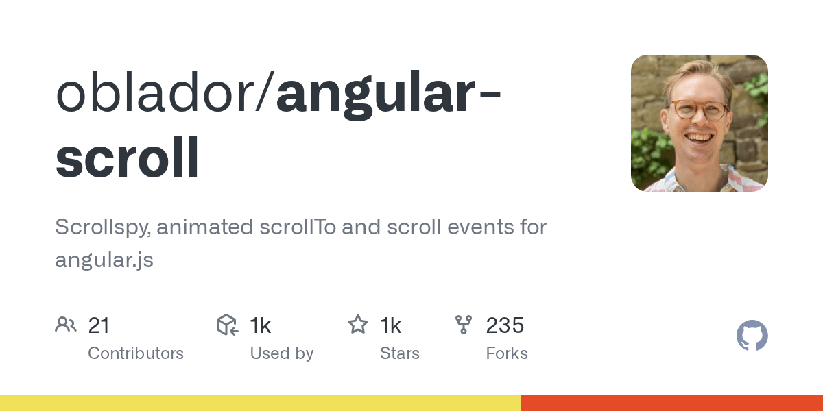 GitHub oblador/angularscroll Scrollspy, animated scrollTo and scroll events for angular.js
