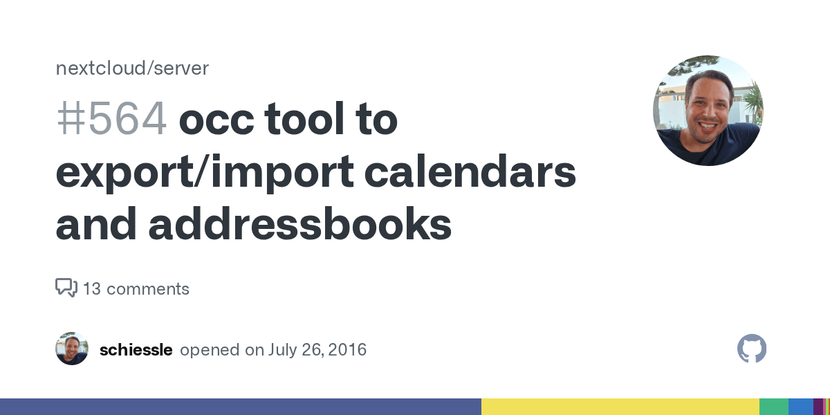 occ tool to export/import calendars and addressbooks · Issue 564 · nextcloud/server · GitHub