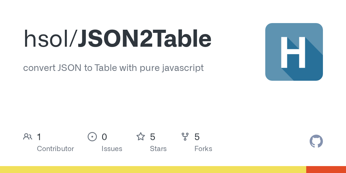 GitHub hsol/JSON2Table convert JSON to Table with pure javascript