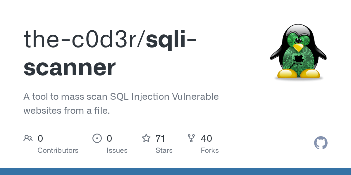 GitHub thec0d3r/sqliscanner A tool to mass scan SQL Injection