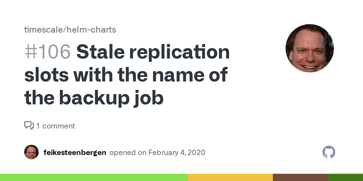 Stale replication slots with the name of the backup job · Issue 106 · timescale/helmcharts