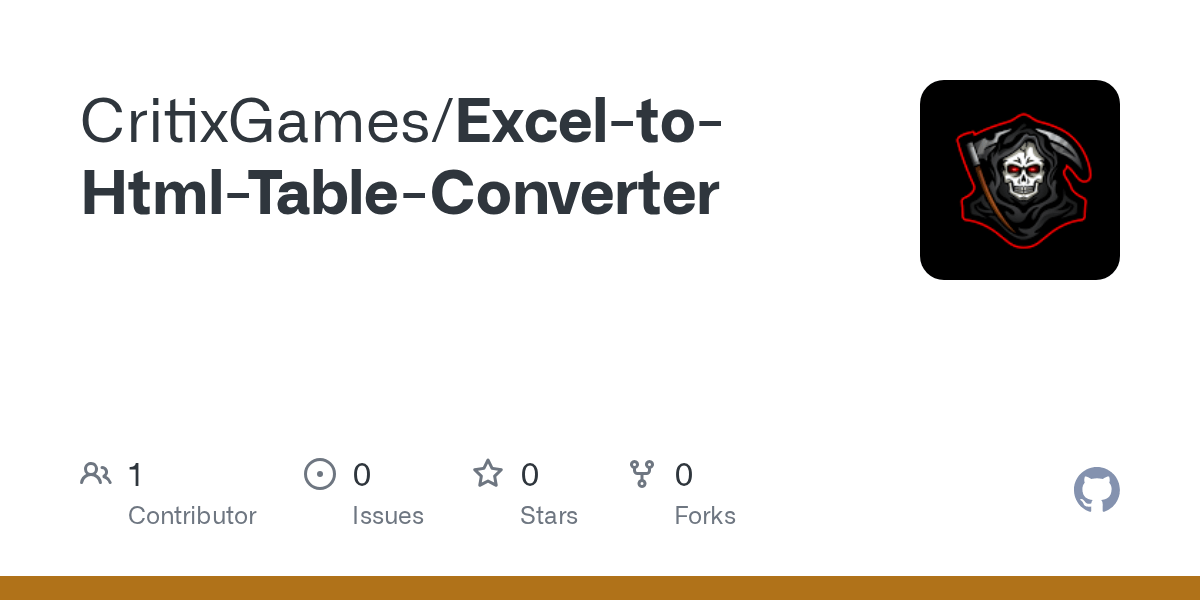 GitHub CritixGames/ExceltoHtmlTableConverter