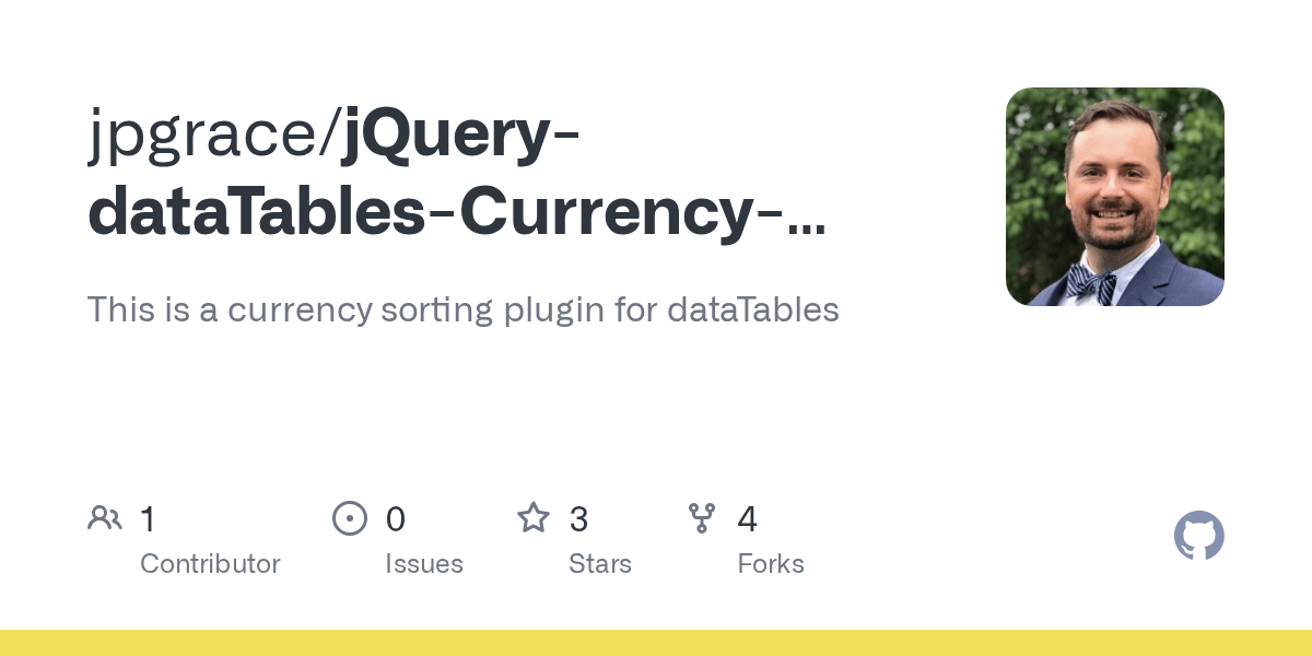 GitHub jpgrace/jQuerydataTablesCurrencySortingPlugin This is a currency sorting plugin