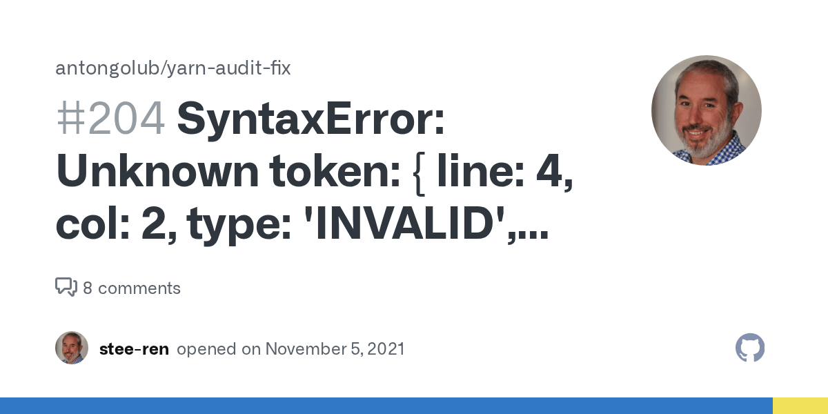 SyntaxError Unknown token { line 4, col 2, type 'INVALID', value