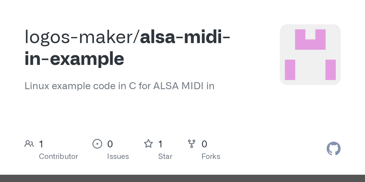 GitHub logosmaker/alsamidiinexample Linux example code in C for ALSA MIDI in