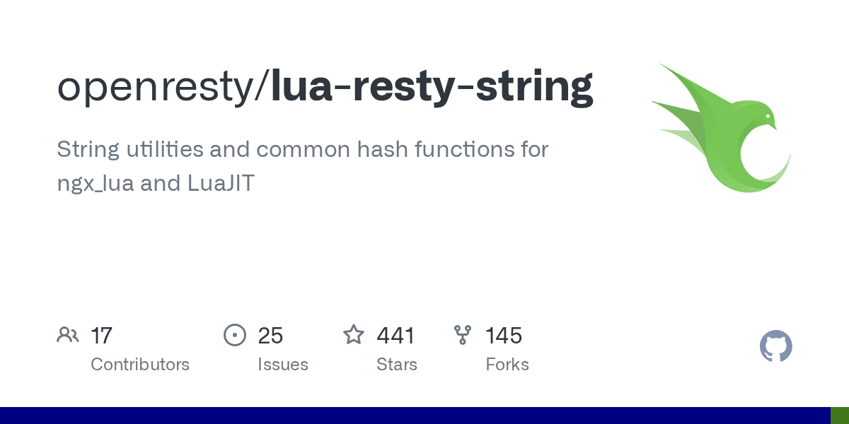 GitHub openresty/luarestystring String utilities and common hash
