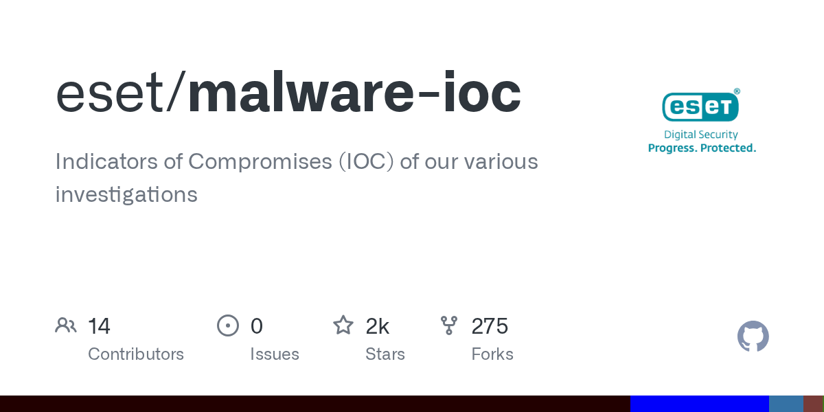 GitHub eset/malwareioc Indicators of Compromises (IOC) of our