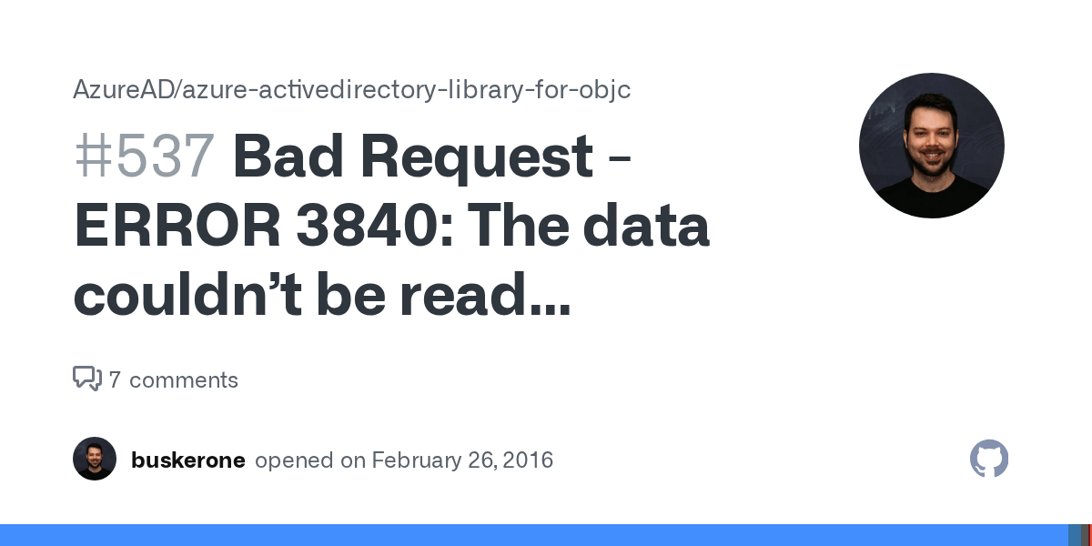 Bad Request ERROR 3840 The data couldn’t be read because it isn’t in