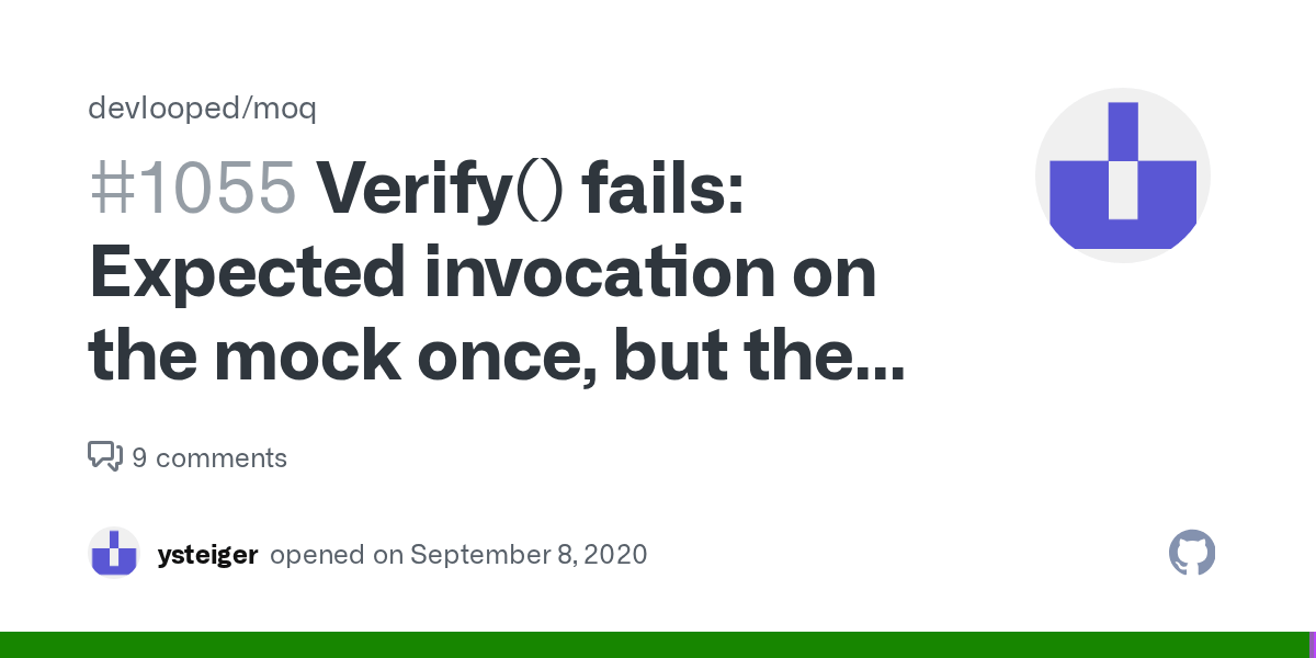 Verify() fails Expected invocation on the mock once, but the