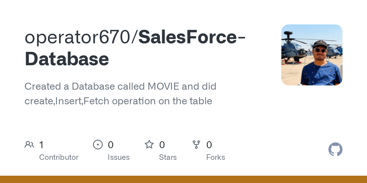 GitHub operator670/SalesForceDatabase Created a Database called