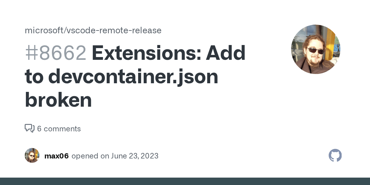 Extensions Add to devcontainer.json broken · Issue 8662 · microsoft