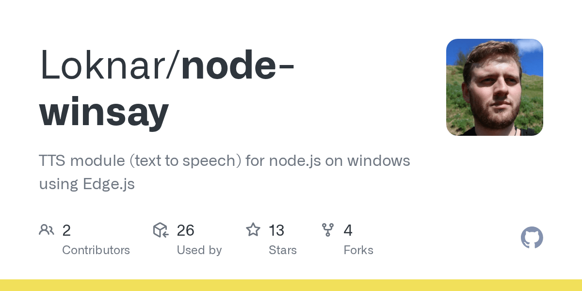 GitHub Loknar/nodewinsay TTS module (text to speech