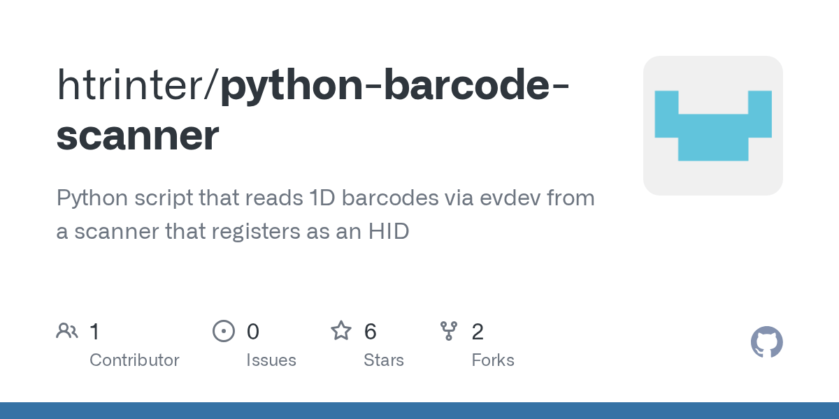 GitHub htrinter/pythonbarcodescanner Python script that reads 1D