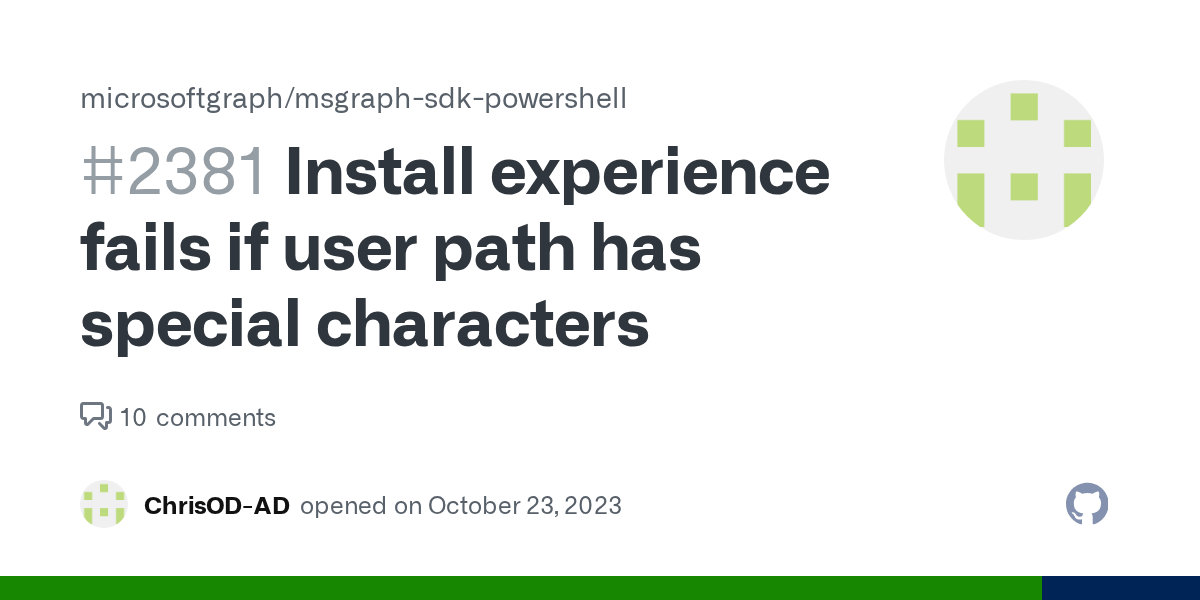 Install experience fails if user path has special characters · Issue