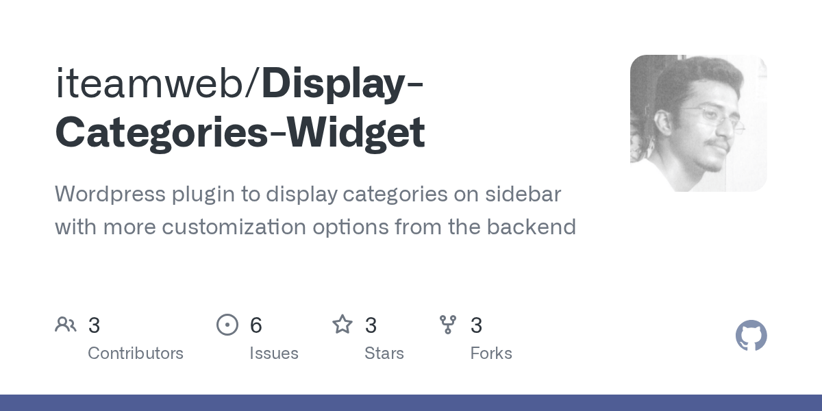 GitHub iteamweb/DisplayCategoriesWidget Wordpress plugin to