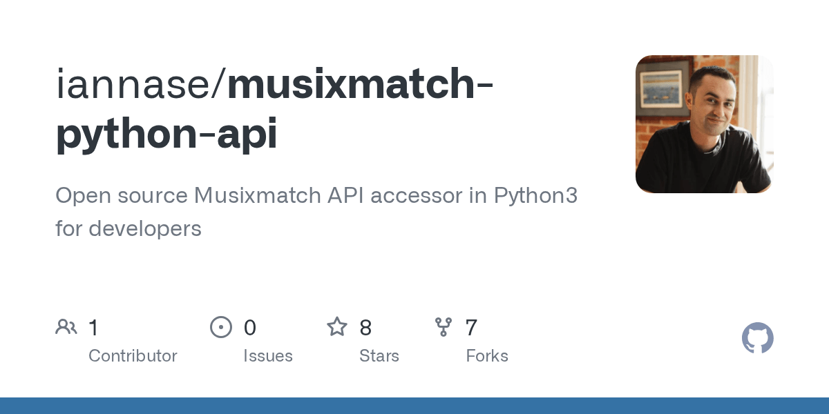 GitHub iannase/musixmatchpythonapi Open source Musixmatch API