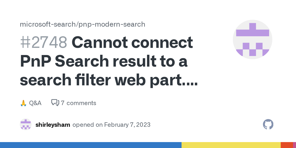 Cannot connect PnP Search result to a search filter web part. "No available filter to display