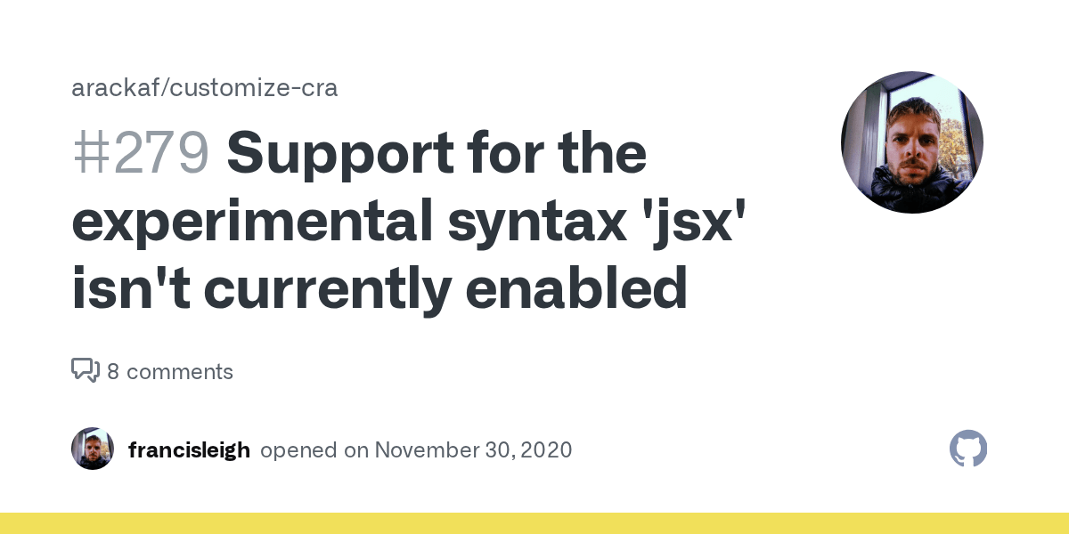 Support for the experimental syntax 'jsx' isn't currently