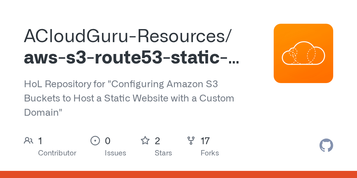 GitHub ACloudGuruResources/awss3route53staticwebsite HoL