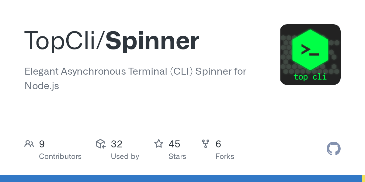 GitHub TopCli/Spinner Elegant Asynchronous Terminal (CLI) Spinner for Node.js
