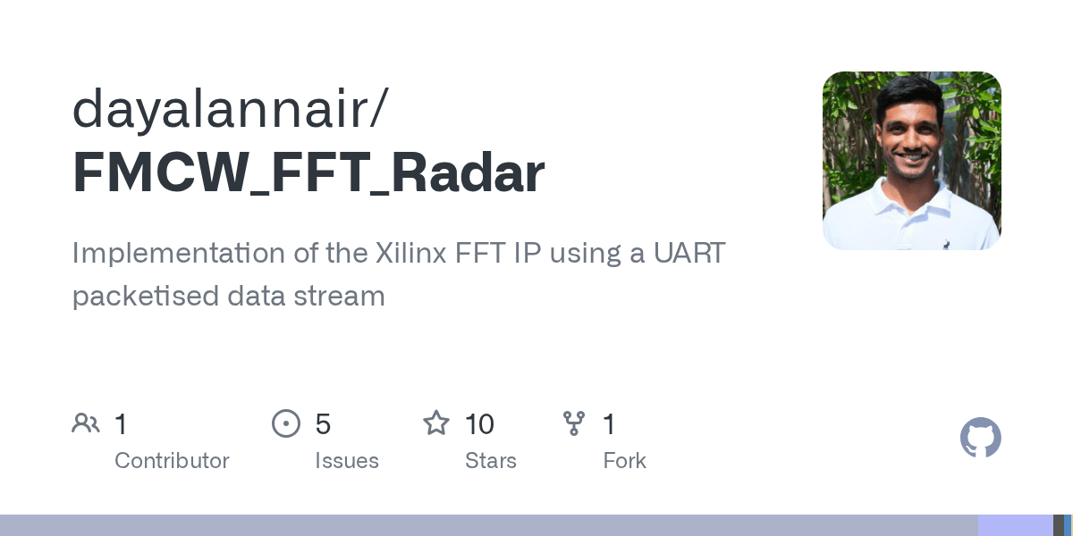 GitHub dayalannair/FMCW_FFT_Radar Implementation of the Xilinx FFT IP using a UART packetised
