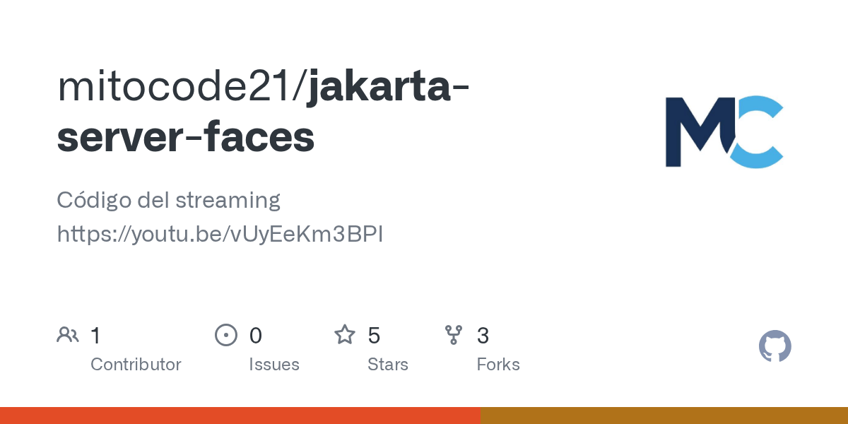 GitHub mitocode21/jakartaserverfaces Código del streaming https//youtu.be/vUyEeKm3BPI