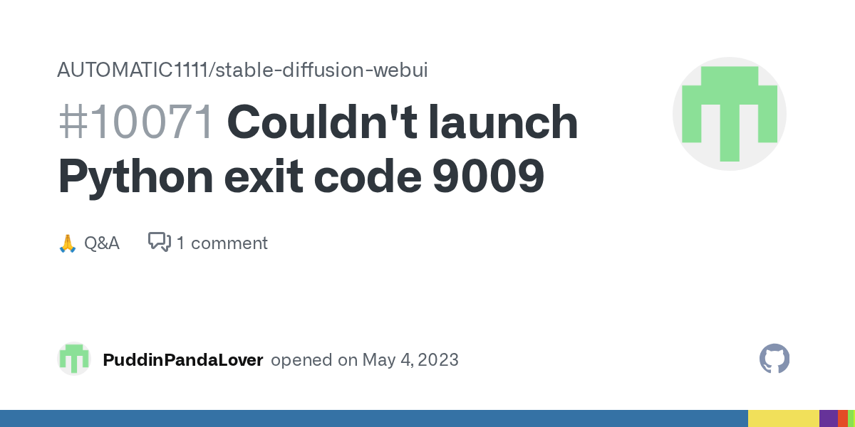Couldn't launch Python exit code 9009 · AUTOMATIC1111 stablediffusion