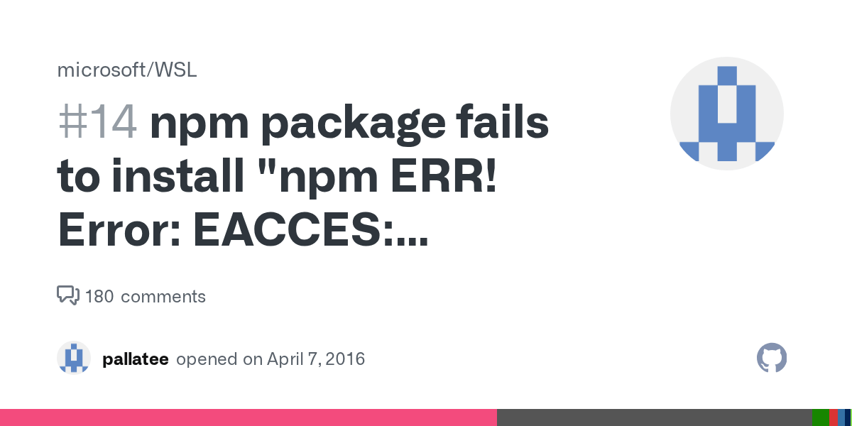 npm package fails to install "npm ERR! Error EACCES permission denied