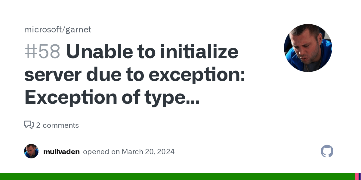 Unable to initialize server due to exception Exception of type 'System.OutOfMemoryException