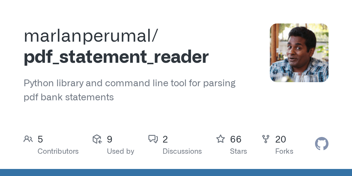 GitHub marlanperumal/pdf_statement_reader Python library and command