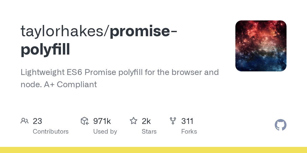 GitHub taylorhakes/promisepolyfill Lightweight ES6 Promise polyfill for the browser and node